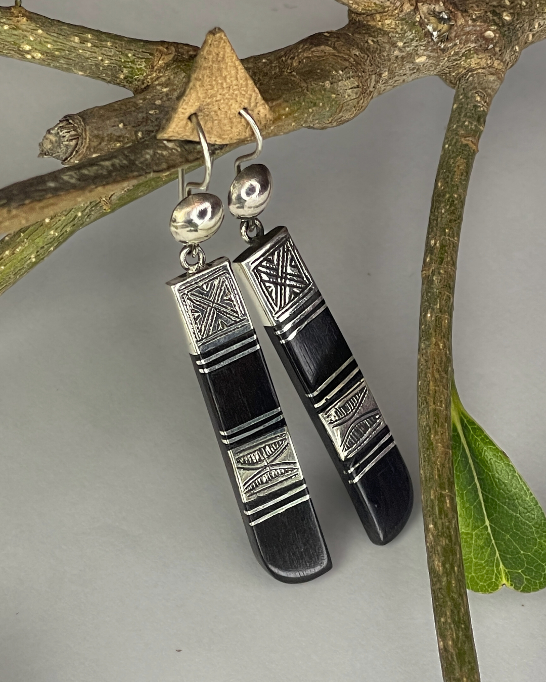 Boucles d'oreilles Touareg en argent 925 et bois d'ébène