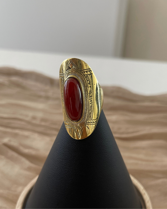 Bague Touareg en bronze et jaspe rouge