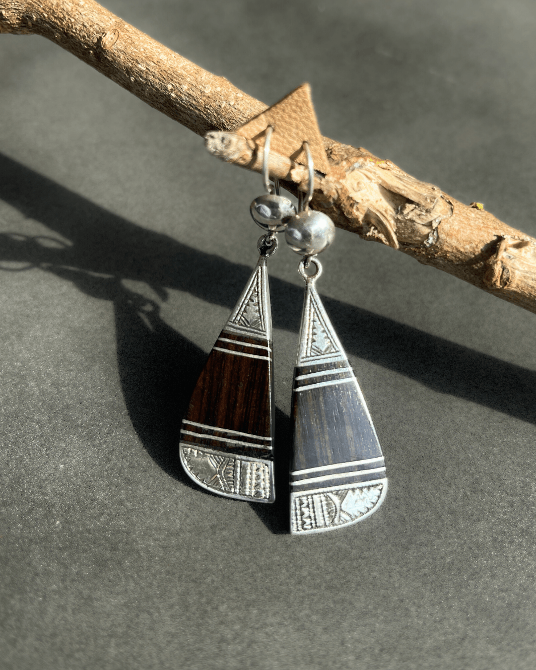 Boucles d'oreilles Touareg en argent 925 et bois d'ébène - Ledoux Store