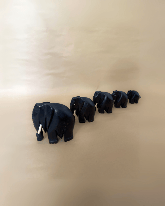 Lot de figurines - 5 éléphants en bois d'ébène - Ledoux Store