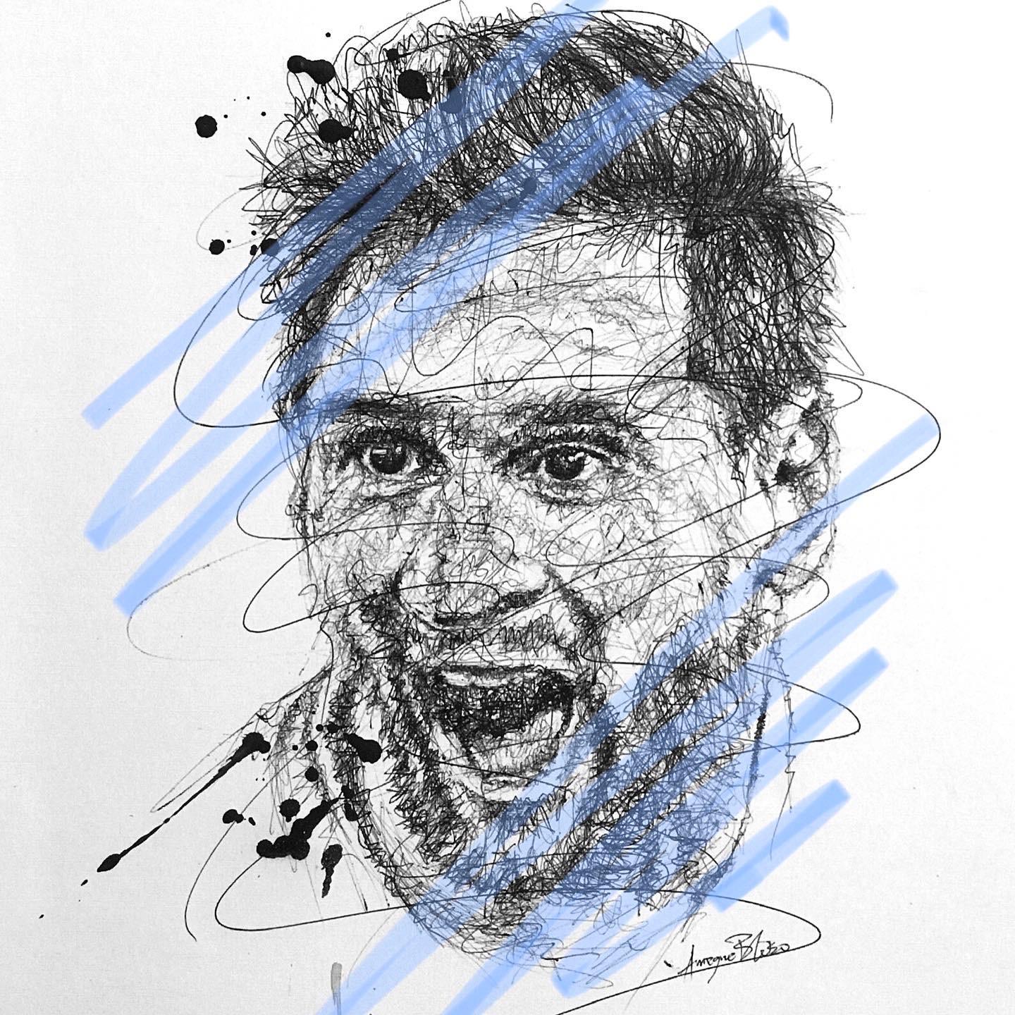 Portrait au stylo (style gribouillis, fond blanc) - Ledoux Store