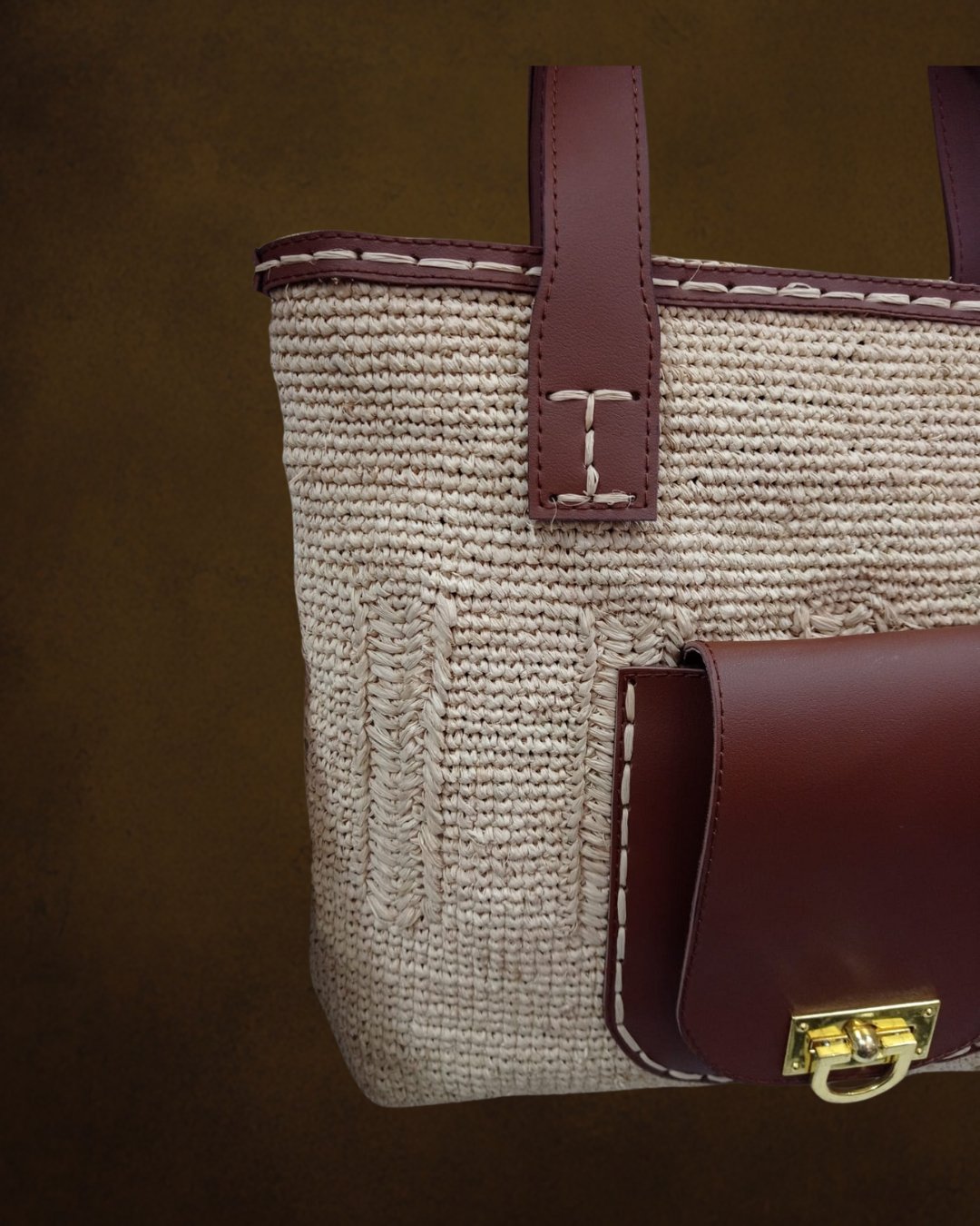 Raffia and leather tote bag - Main Image