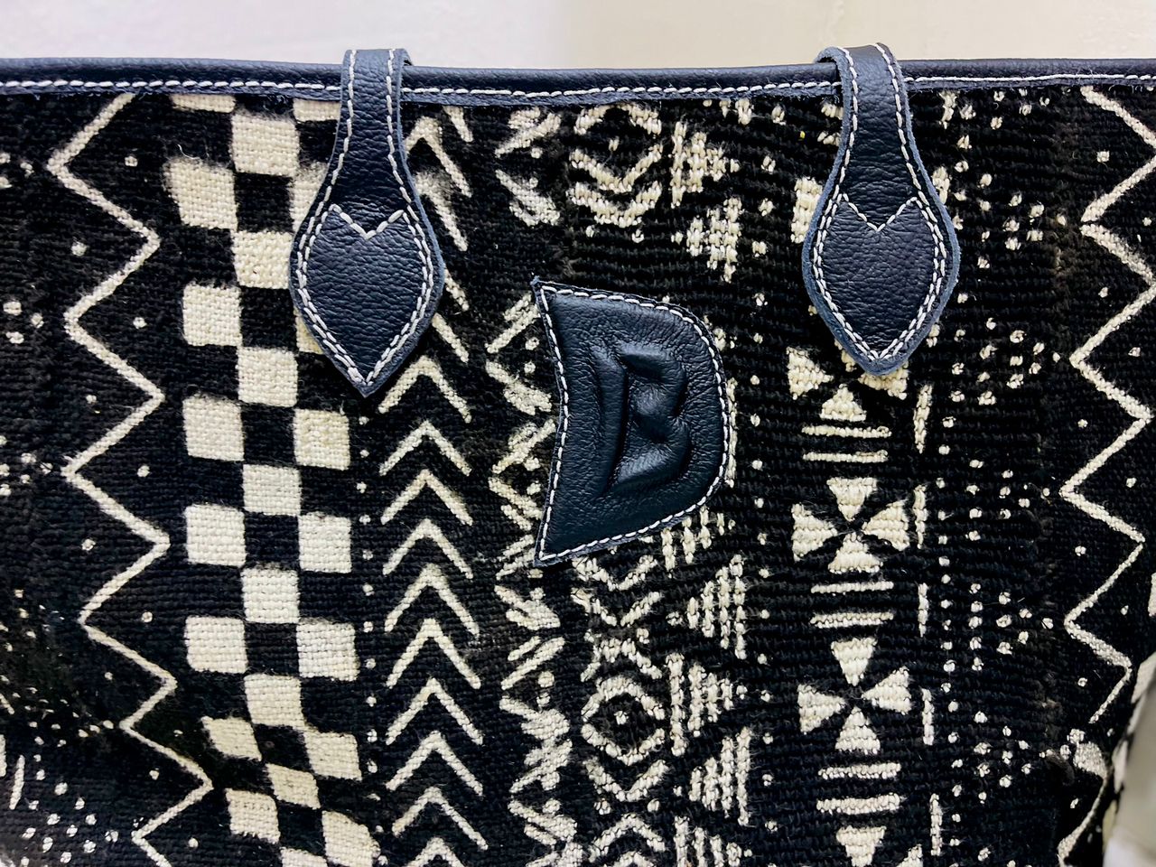 Sac cabas femme en bogolan et cuir - Ledoux Store