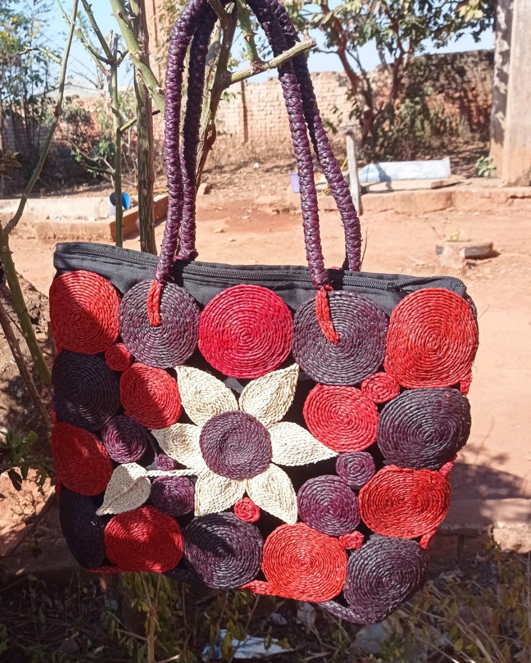 Sac cabas à motifs en raphia - Ledoux Store