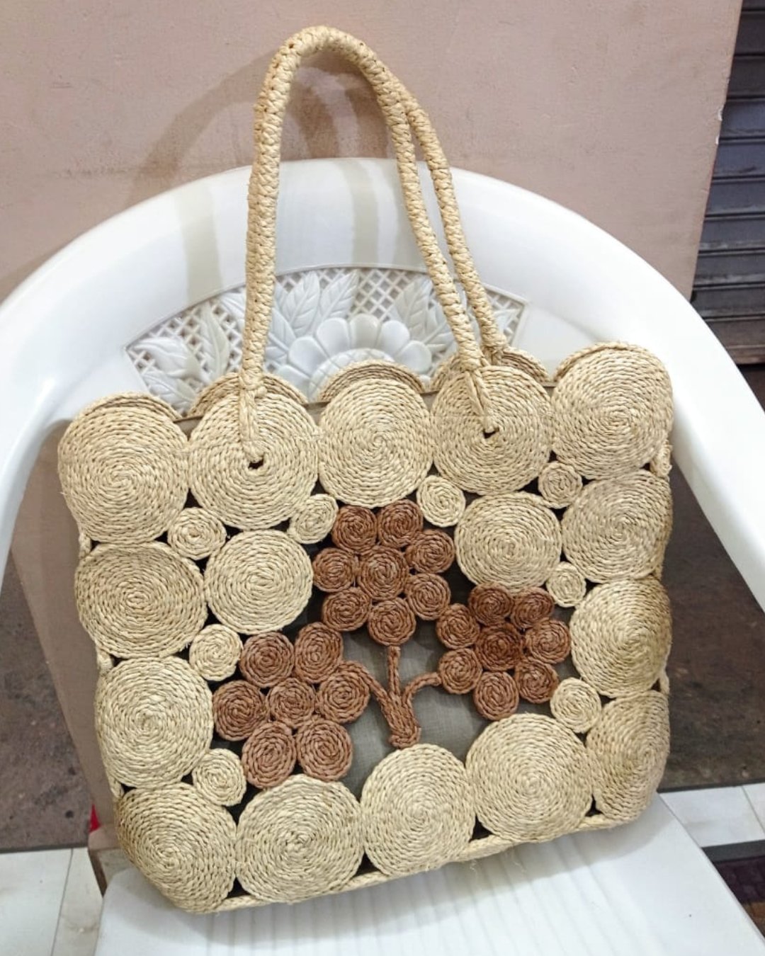 Sac cabas à motifs en raphia - Ledoux Store