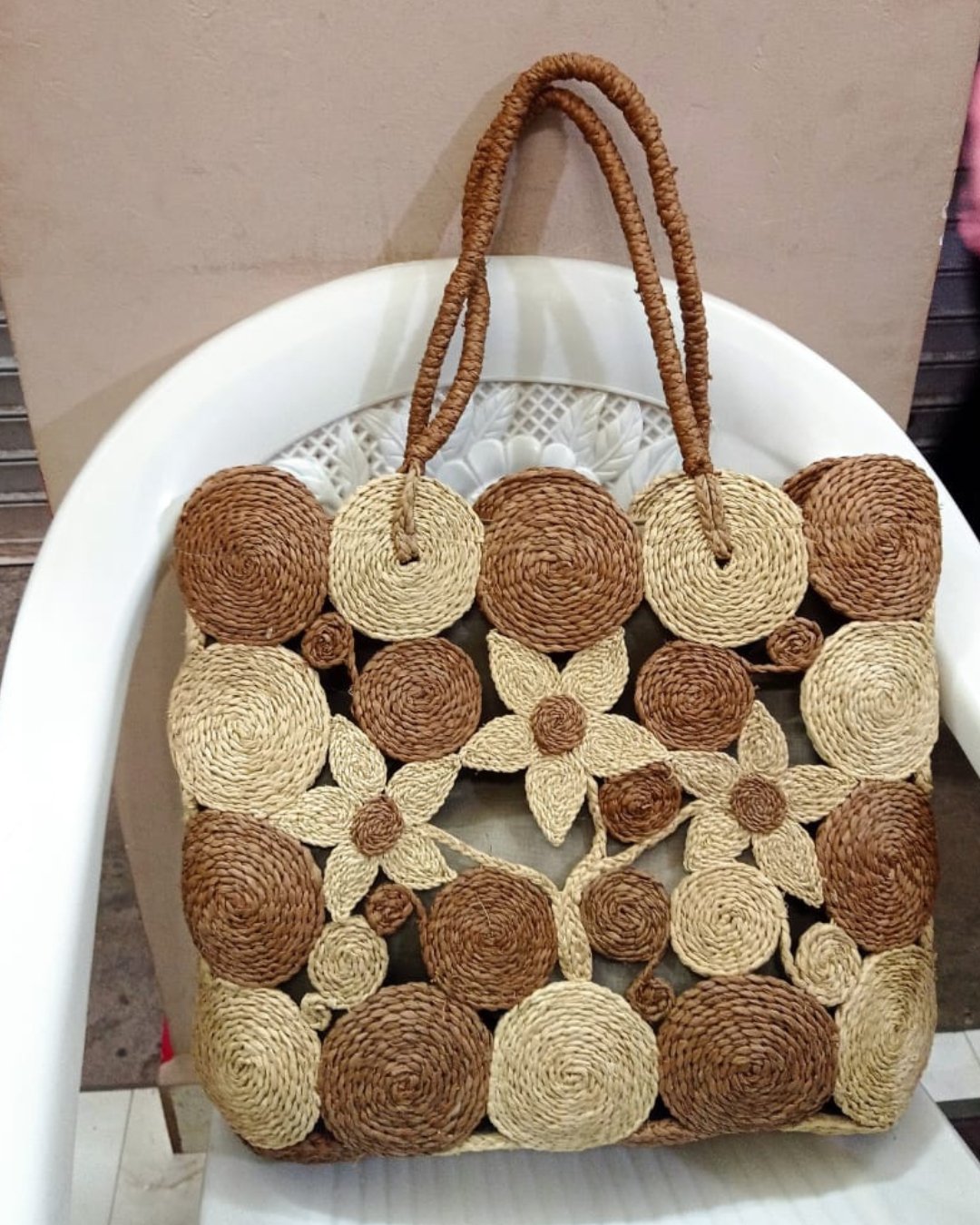 Sac cabas à motifs en raphia - Ledoux Store