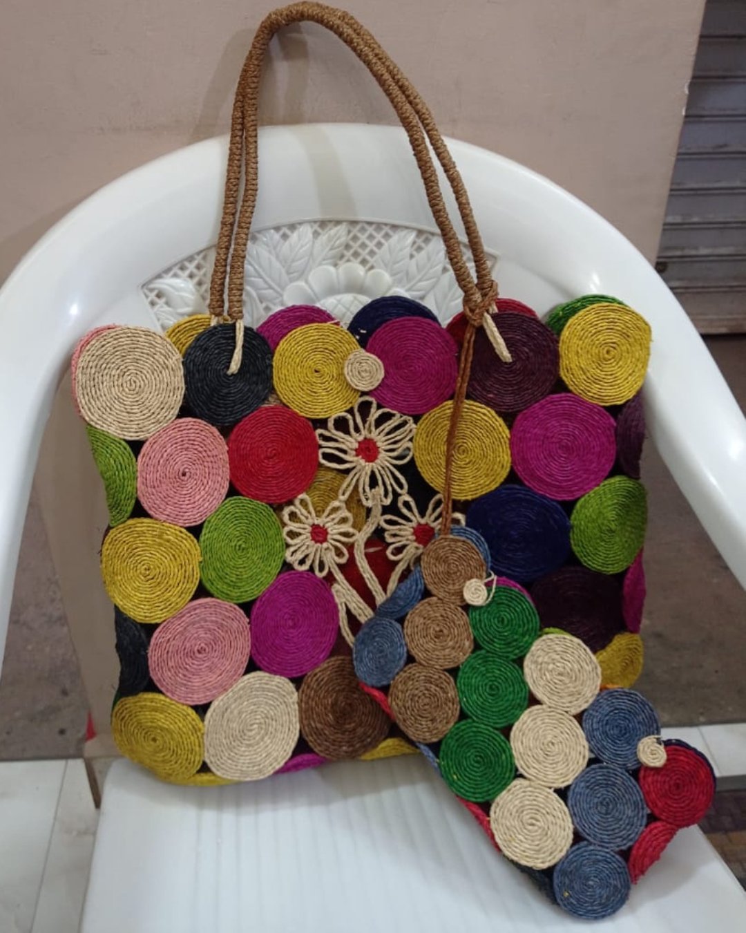 Sac cabas à motifs en raphia - Ledoux Store