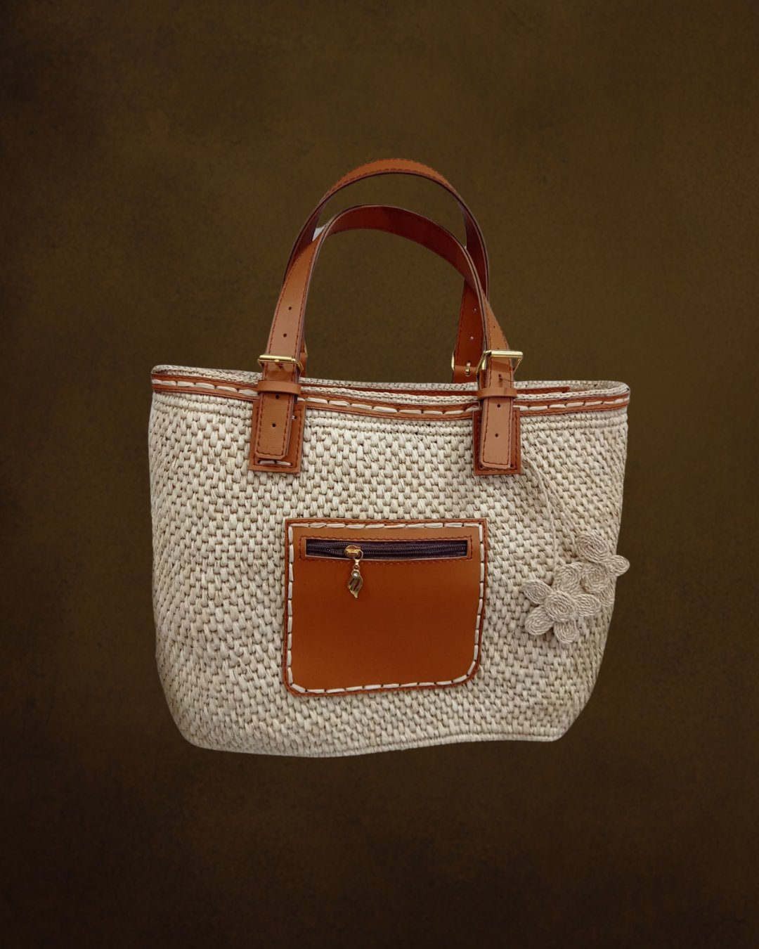 Sac cabas en raphia et cuir - Ledoux Store