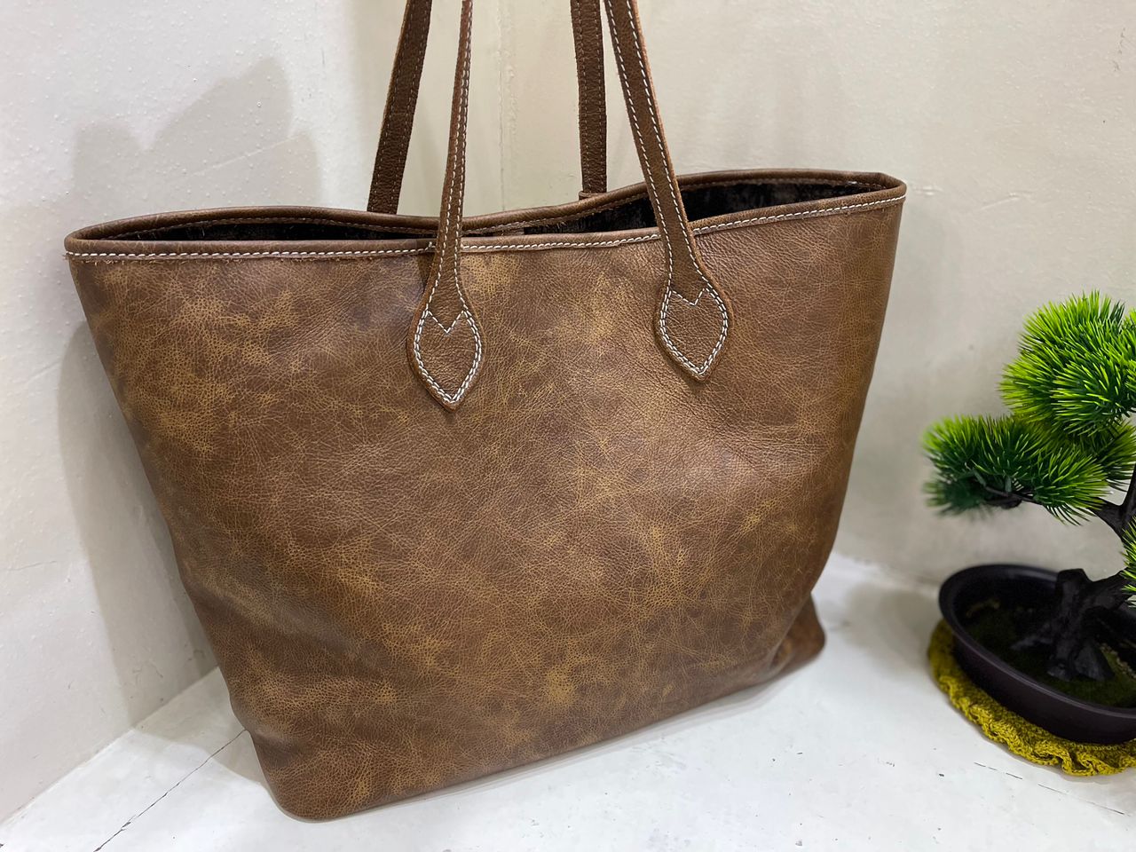 Sac cabas femme en bogolan et cuir - Ledoux Store