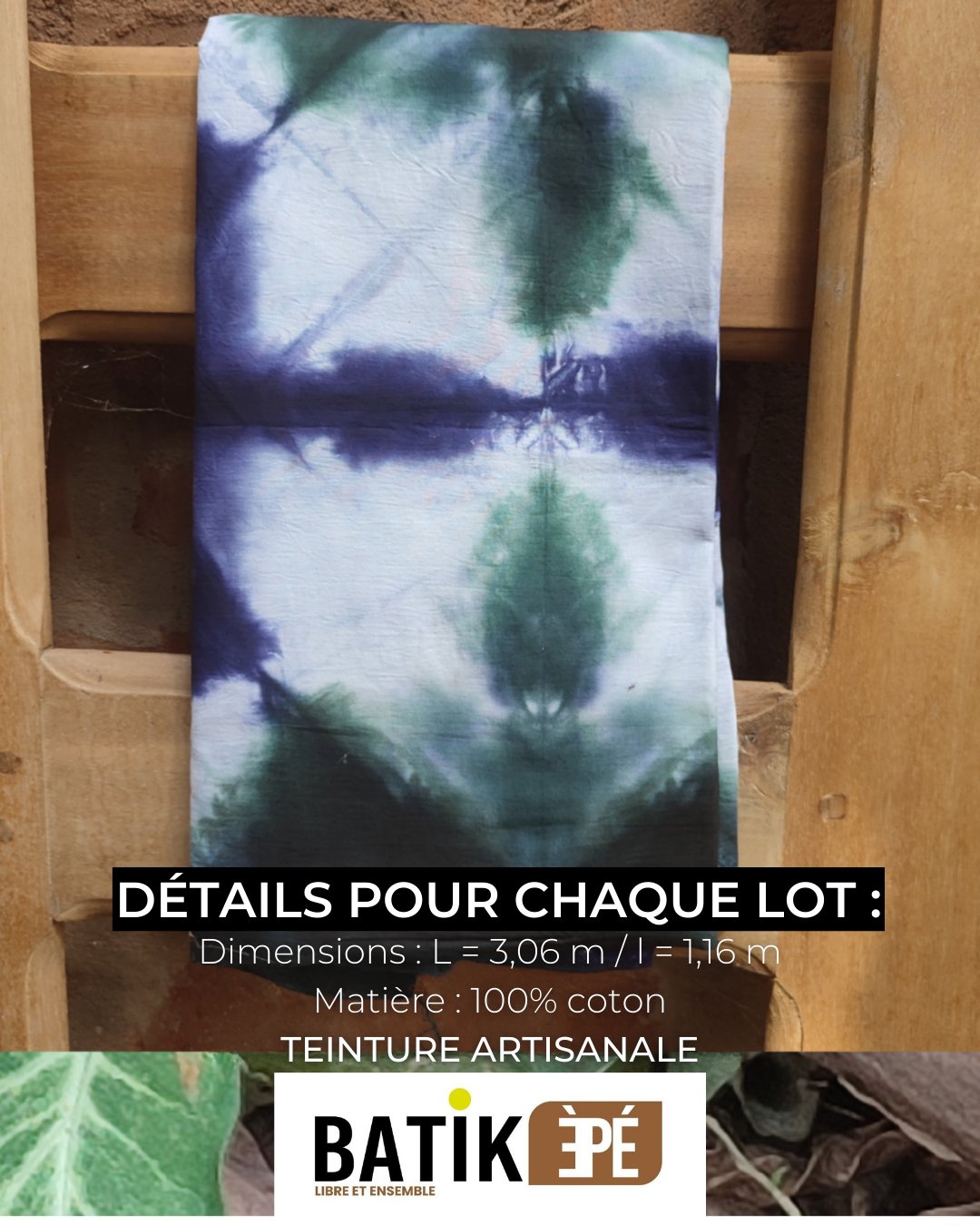 Batik 100% coton (2,5 à 3 mètres) | Teinture artisanale (Bénin) - Ledoux Store