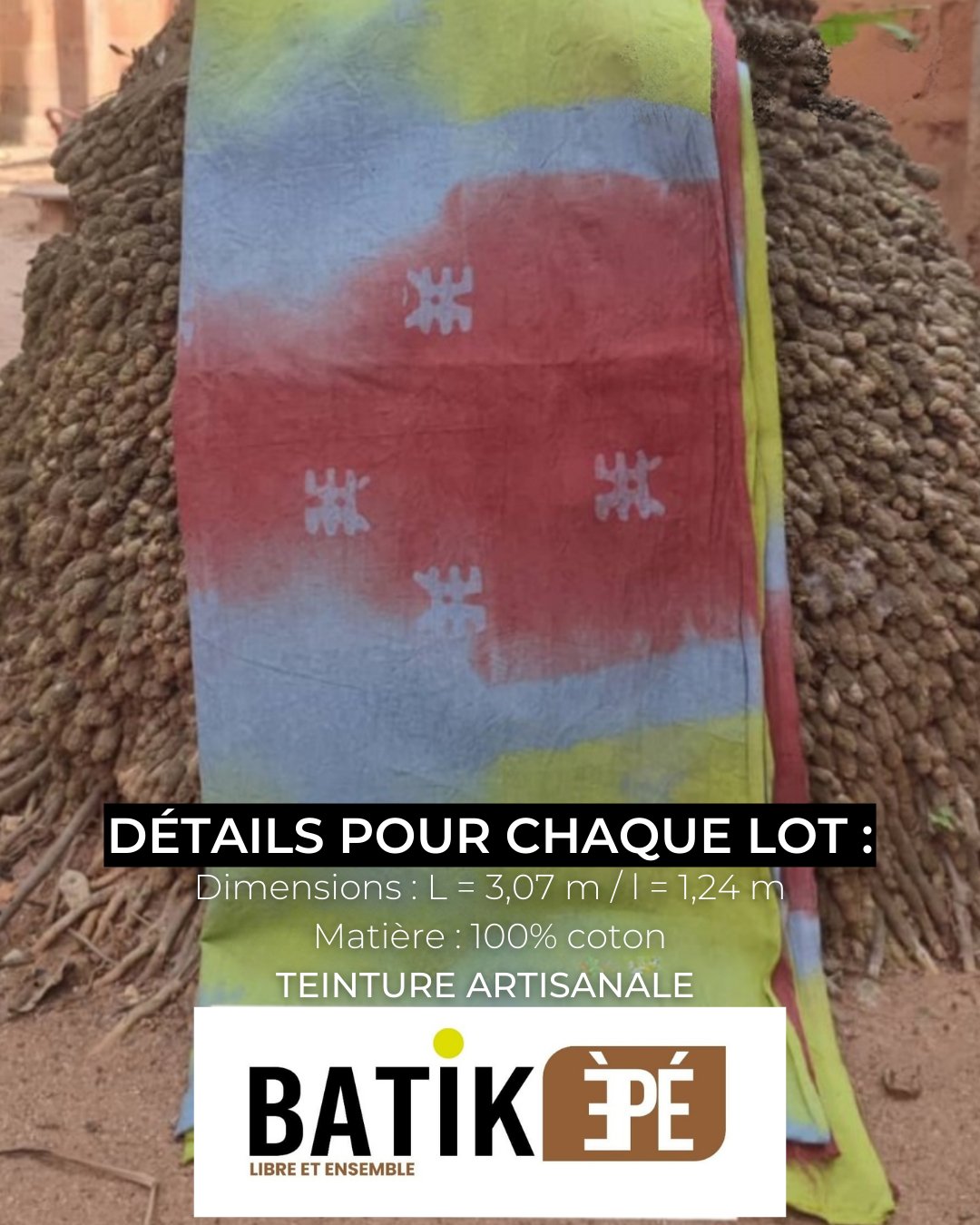 Batik 100% coton (2,5 à 3 mètres) | Teinture artisanale (Bénin) - Ledoux Store