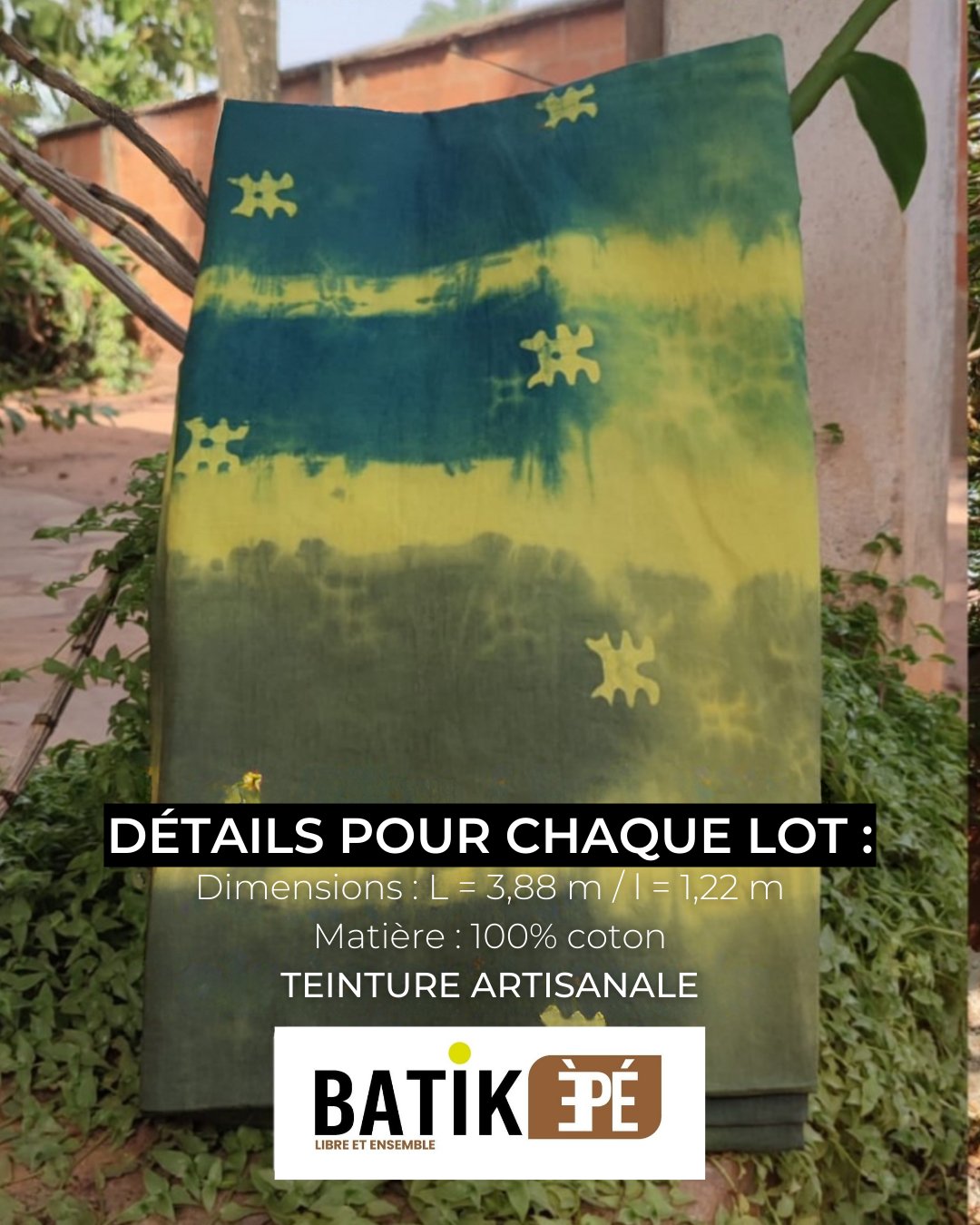 Batik 100% coton (2,5 à 3 mètres) | Teinture artisanale (Bénin) - Ledoux Store